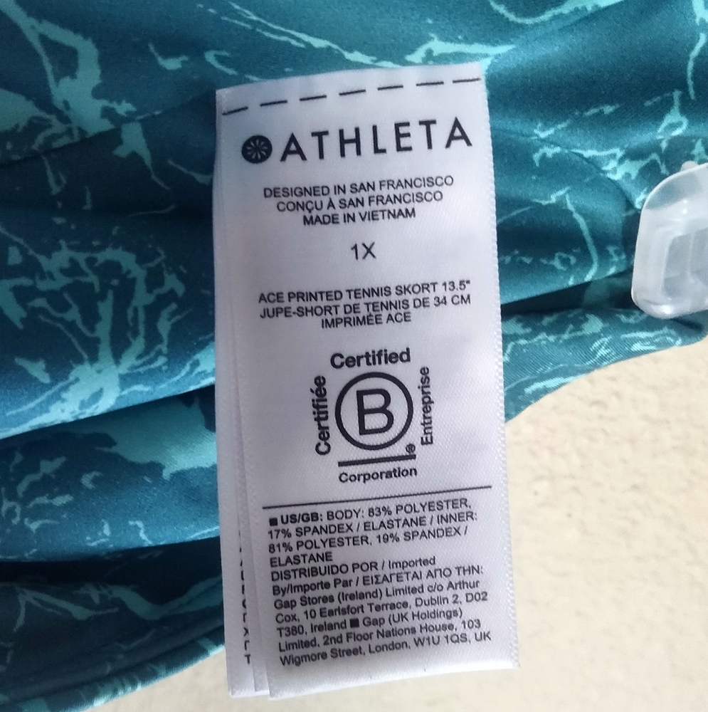 Athleta 1X Ace Printed Tennis Skort 13.5" Teal Marble Skater Skirt - Picture 7 of 10